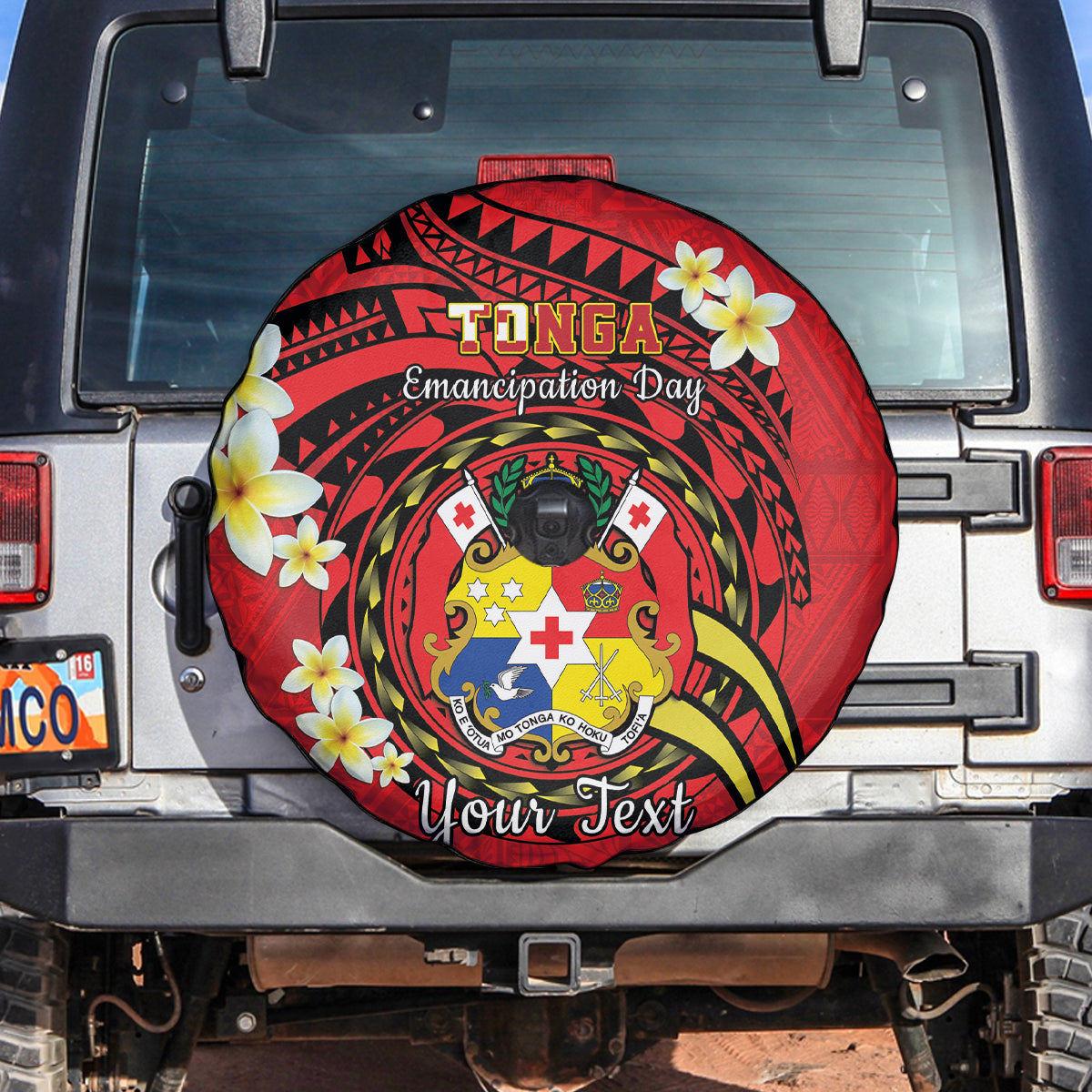 Personalised Tonga Emancipation Day Spare Tire Cover Tongan Ngatu Pattern - Red Version LT14 Red - Polynesian Pride