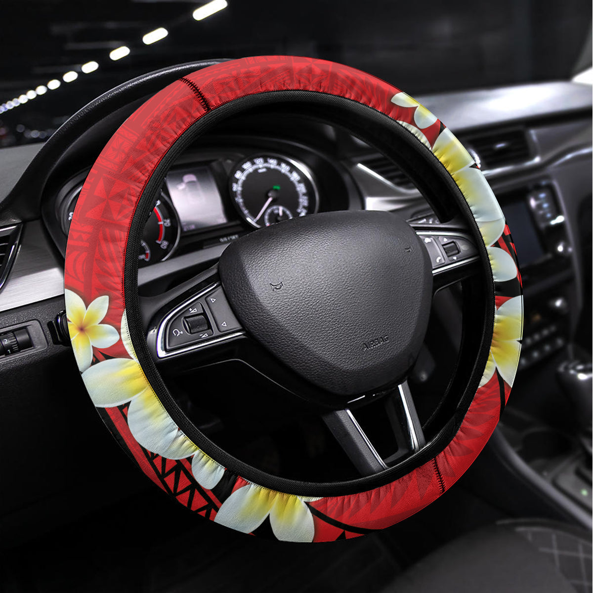 Tonga Emancipation Day Steering Wheel Cover Tongan Ngatu Pattern - Red Version