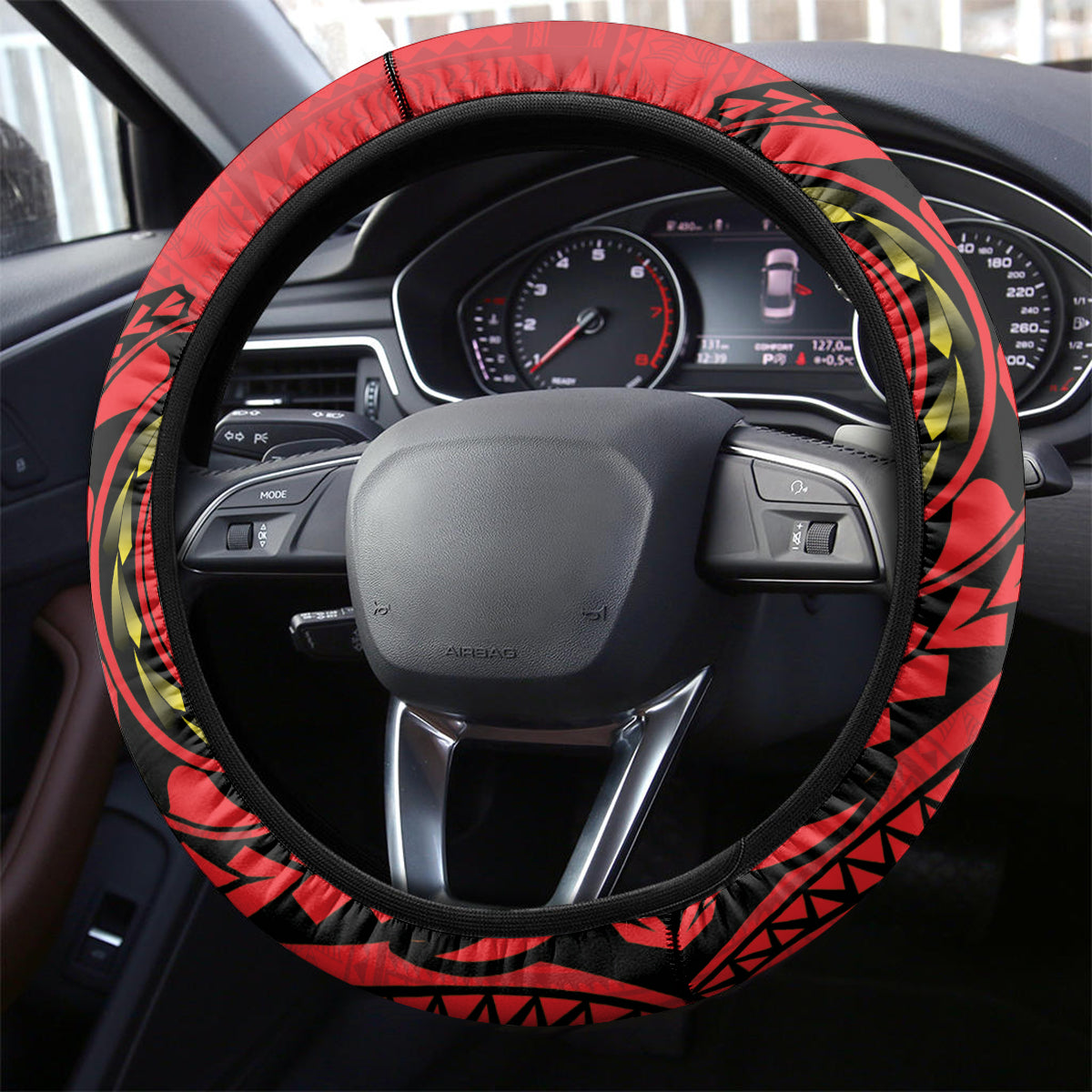 Tonga Emancipation Day Steering Wheel Cover Tongan Ngatu Pattern - Red Version LT14 - Polynesian Pride