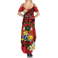 Personalised Tonga Emancipation Day Summer Maxi Dress Tongan Ngatu Pattern - Red Version LT14 - Polynesian Pride