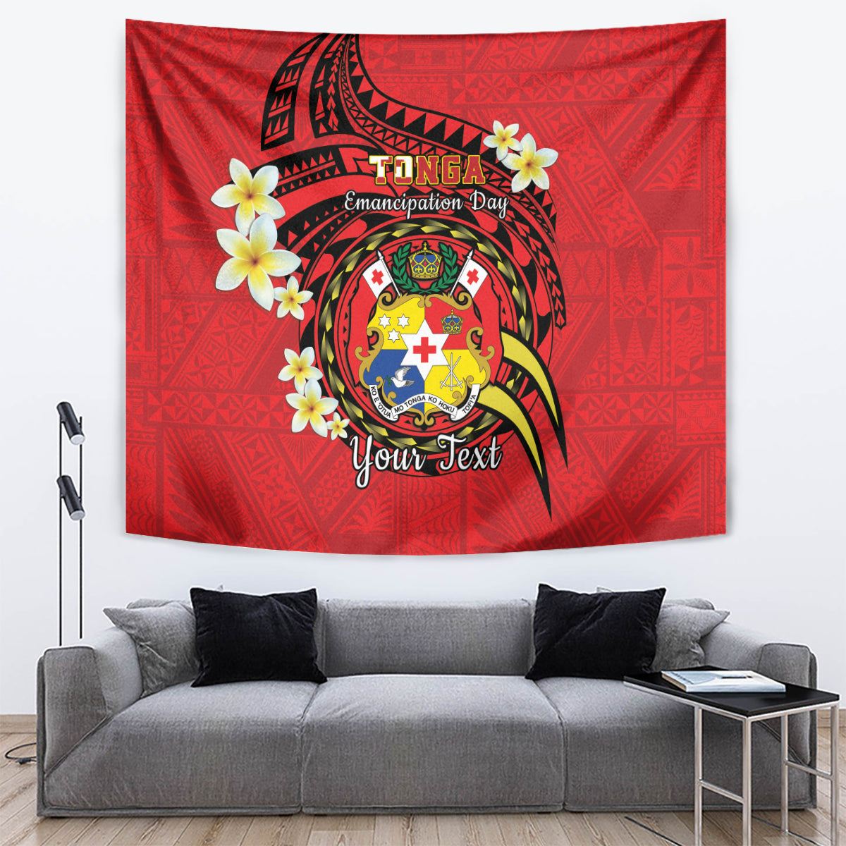 Personalised Tonga Emancipation Day Tapestry Tongan Ngatu Pattern - Red Version LT14 Red - Polynesian Pride