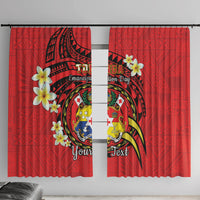 Personalised Tonga Emancipation Day Window Curtain Tongan Ngatu Pattern - Red Version LT14 With Hooks Red - Polynesian Pride