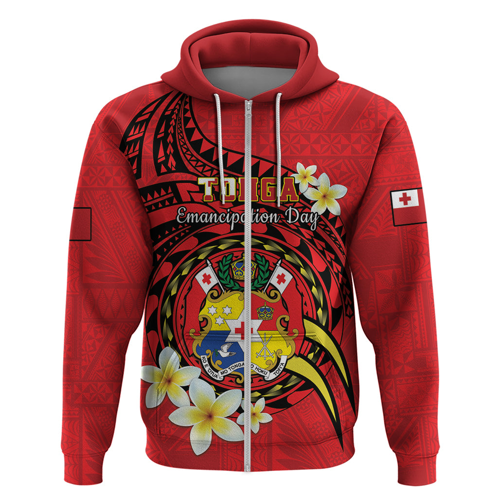 Personalised Tonga Emancipation Day Zip Hoodie Tongan Ngatu Pattern - Red Version LT14 Zip Hoodie Red - Polynesian Pride