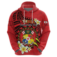 Personalised Tonga Emancipation Day Zip Hoodie Tongan Ngatu Pattern - Red Version LT14 - Polynesian Pride