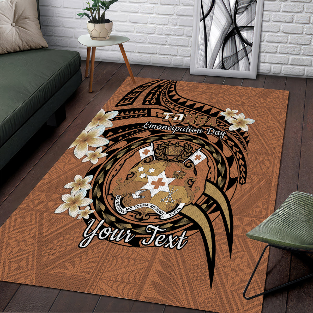 Personalised Tonga Emancipation Day Area Rug Tongan Ngatu Pattern - Brown Version LT14 Brown - Polynesian Pride