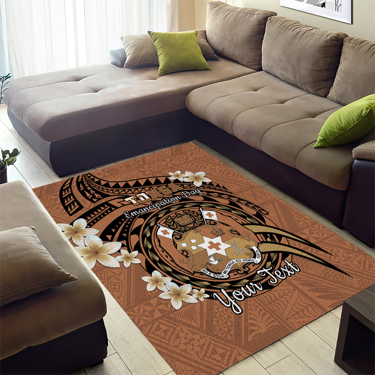 Personalised Tonga Emancipation Day Area Rug Tongan Ngatu Pattern - Brown Version LT14 - Polynesian Pride