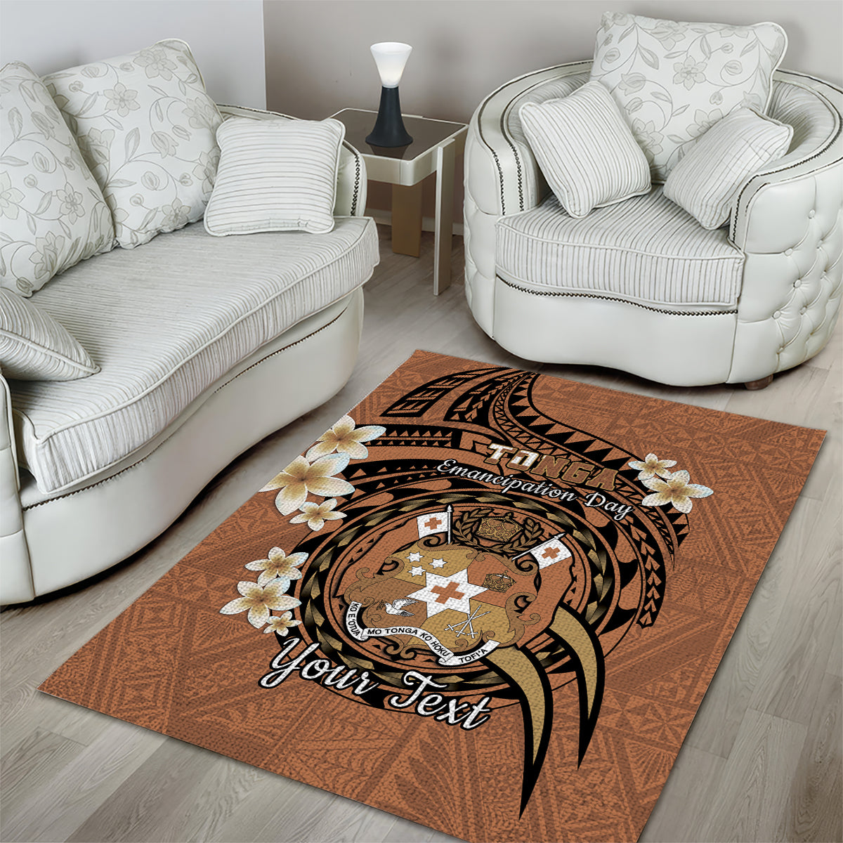 Personalised Tonga Emancipation Day Area Rug Tongan Ngatu Pattern - Brown Version LT14 - Polynesian Pride