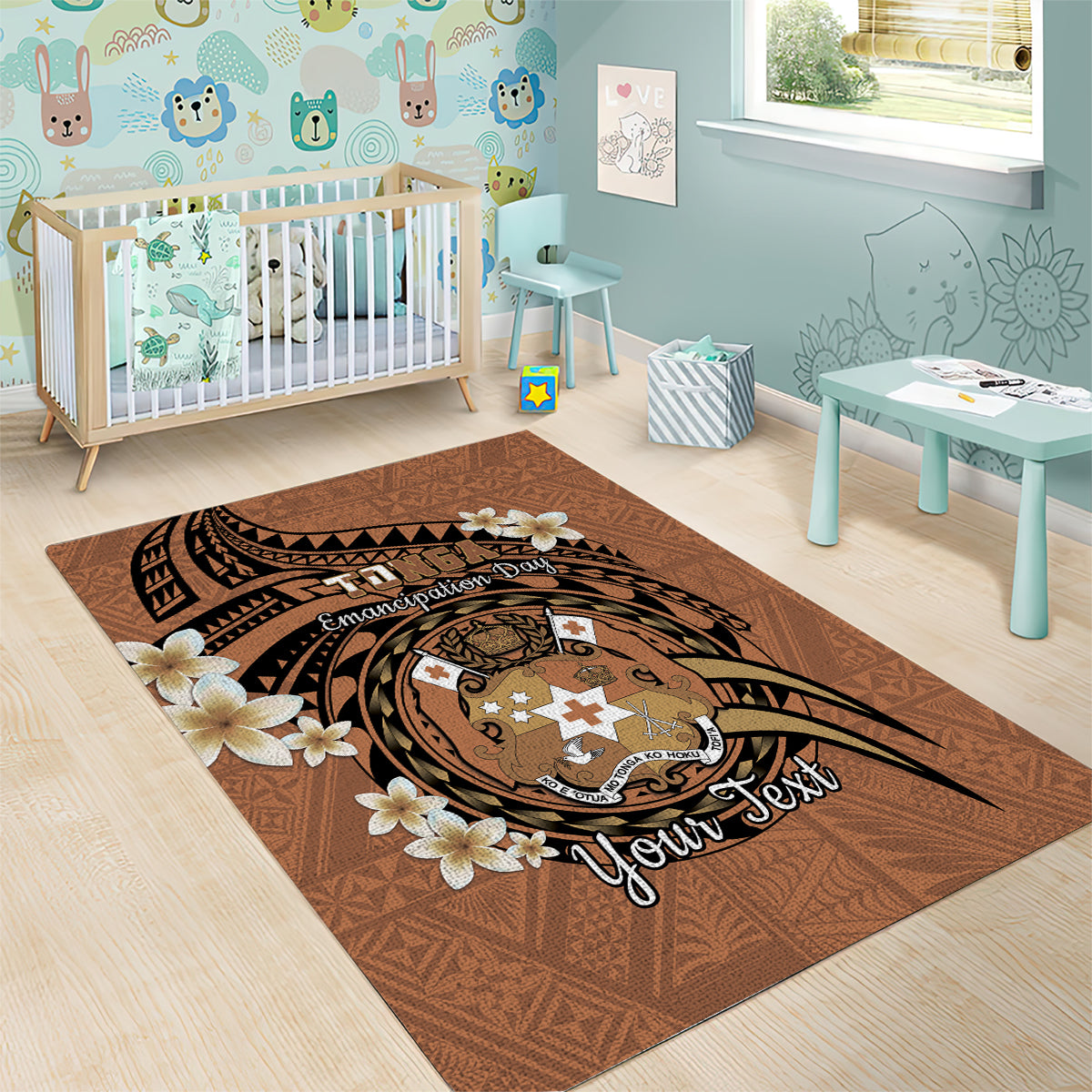 Personalised Tonga Emancipation Day Area Rug Tongan Ngatu Pattern - Brown Version LT14 - Polynesian Pride