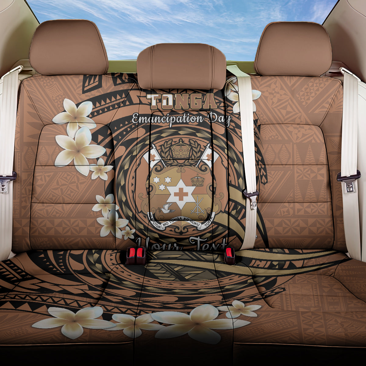 Personalised Tonga Emancipation Day Back Car Seat Cover Tongan Ngatu Pattern - Brown Version LT14 One Size Brown - Polynesian Pride