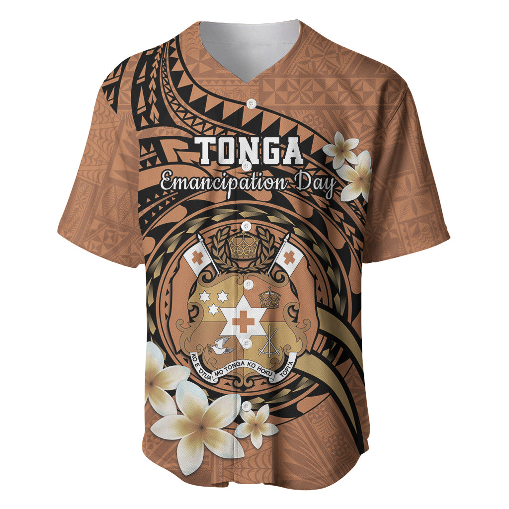 Personalised Tonga Emancipation Day Baseball Jersey Tongan Ngatu Pattern - Brown Version LT14 Brown - Polynesian Pride