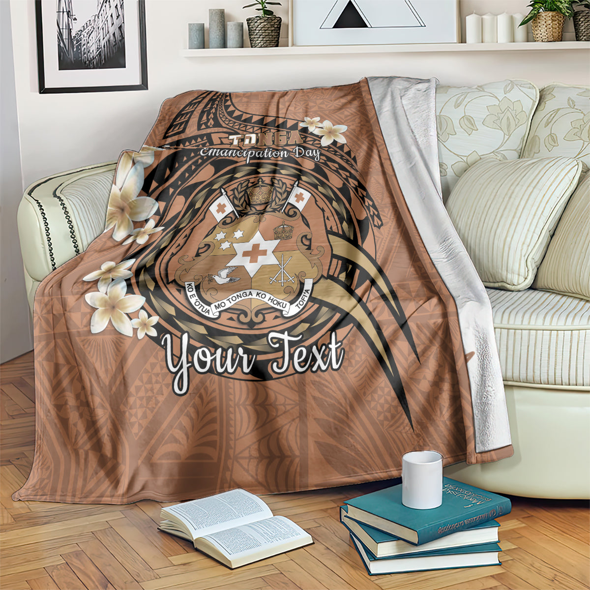Personalised Tonga Emancipation Day Blanket Tongan Ngatu Pattern - Brown Version LT14 Brown - Polynesian Pride