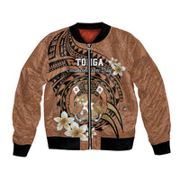 Personalised Tonga Emancipation Day Bomber Jacket Tongan Ngatu Pattern - Brown Version LT14 Unisex Brown - Polynesian Pride