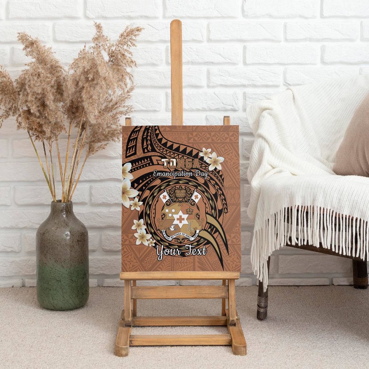 Personalised Tonga Emancipation Day Canvas Wall Art Tongan Ngatu Pattern - Brown Version LT14 - Polynesian Pride