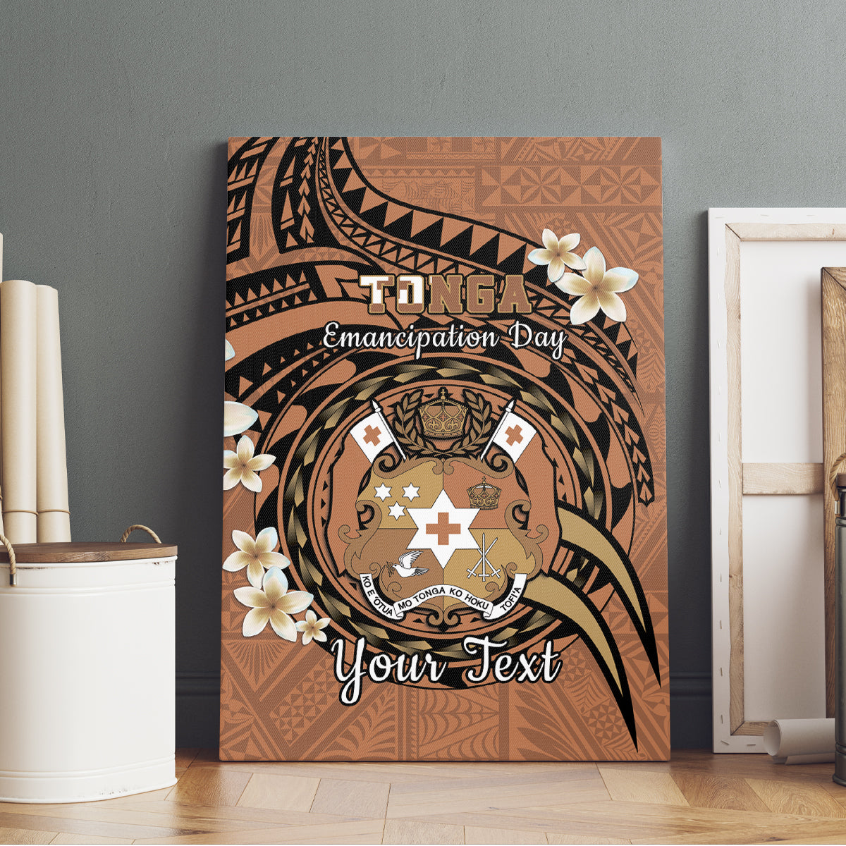Personalised Tonga Emancipation Day Canvas Wall Art Tongan Ngatu Pattern - Brown Version LT14 - Polynesian Pride