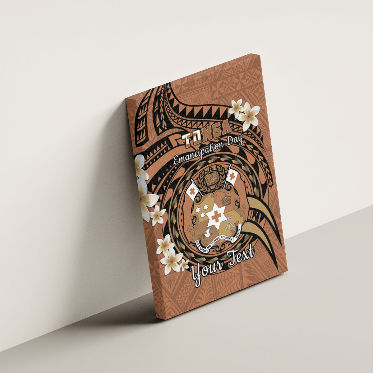 Personalised Tonga Emancipation Day Canvas Wall Art Tongan Ngatu Pattern - Brown Version LT14 - Polynesian Pride
