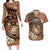 Personalised Tonga Emancipation Day Couples Matching Long Sleeve Bodycon Dress and Hawaiian Shirt Tongan Ngatu Pattern - Brown Version