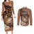 Personalised Tonga Emancipation Day Couples Matching Long Sleeve Bodycon Dress and Long Sleeve Button Shirt Tongan Ngatu Pattern - Brown Version