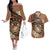 Personalised Tonga Emancipation Day Couples Matching Off The Shoulder Long Sleeve Dress and Hawaiian Shirt Tongan Ngatu Pattern - Brown Version