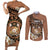 Personalised Tonga Emancipation Day Couples Matching Short Sleeve Bodycon Dress and Long Sleeve Button Shirt Tongan Ngatu Pattern - Brown Version