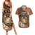 Personalised Tonga Emancipation Day Couples Matching Summer Maxi Dress and Hawaiian Shirt Tongan Ngatu Pattern - Brown Version