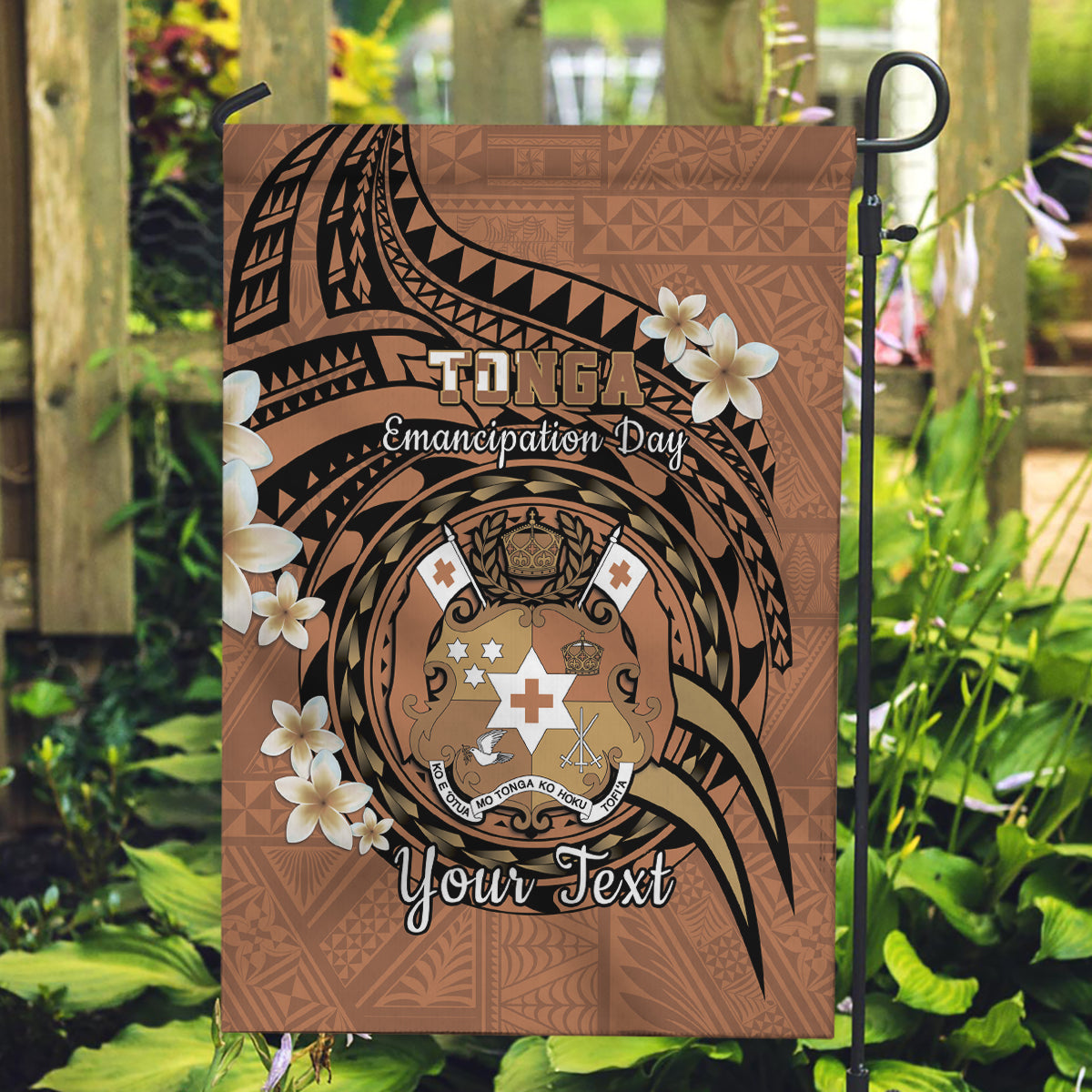 Personalised Tonga Emancipation Day Garden Flag Tongan Ngatu Pattern - Brown Version LT14 Garden Flag Brown - Polynesian Pride
