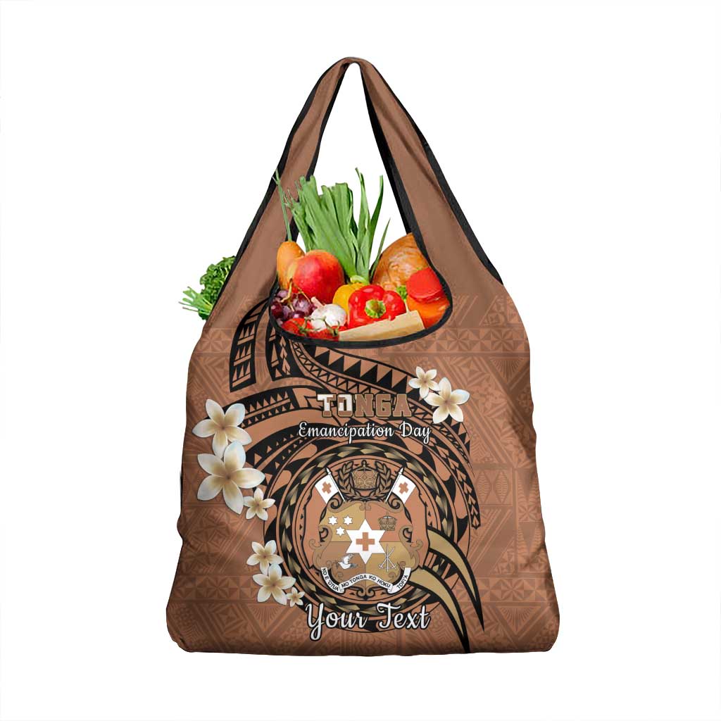 Personalised Tonga Emancipation Day Grocery Bag Tongan Ngatu Pattern - Brown Version LT14 1-pack One Size Brown - Polynesian Pride