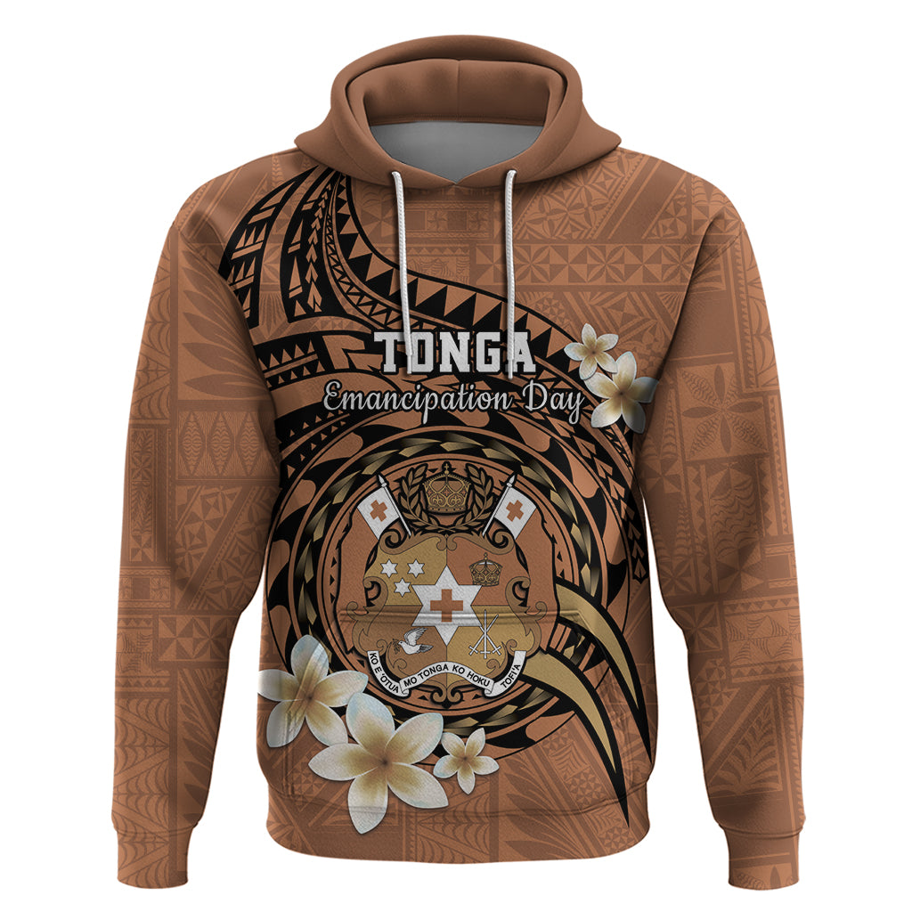 Personalised Tonga Emancipation Day Hoodie Tongan Ngatu Pattern - Brown Version LT14 Pullover Hoodie Brown - Polynesian Pride