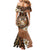 Personalised Tonga Emancipation Day Mermaid Dress Tongan Ngatu Pattern - Brown Version