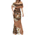 Personalised Tonga Emancipation Day Mermaid Dress Tongan Ngatu Pattern - Brown Version