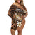 Personalised Tonga Emancipation Day Off Shoulder Short Dress Tongan Ngatu Pattern - Brown Version