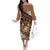 Personalised Tonga Emancipation Day Off The Shoulder Long Sleeve Dress Tongan Ngatu Pattern - Brown Version