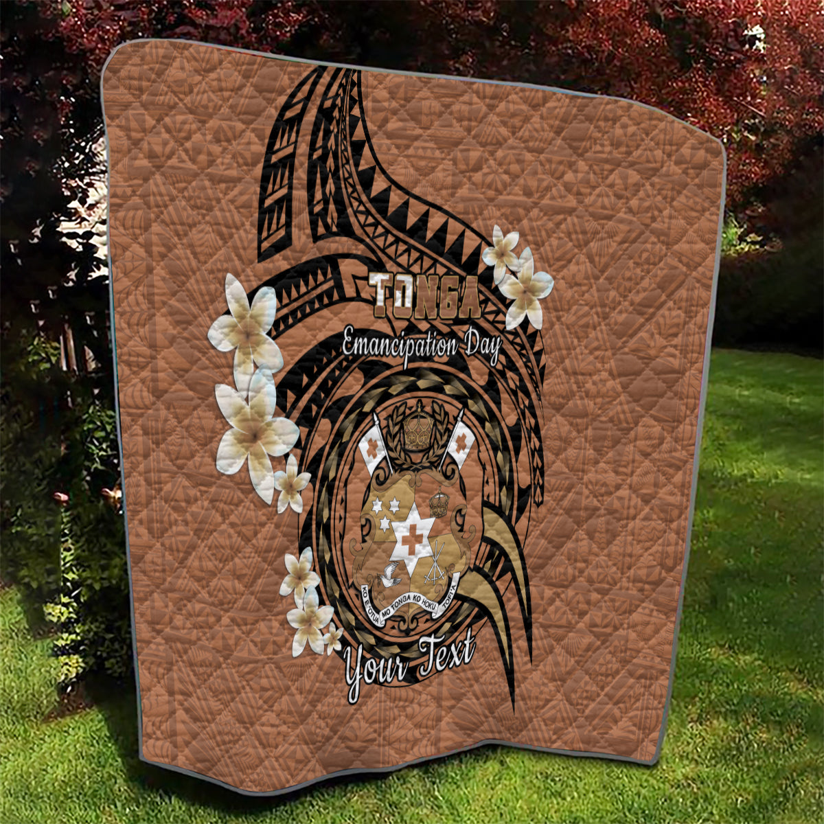 Personalised Tonga Emancipation Day Quilt Tongan Ngatu Pattern - Brown Version LT14 - Polynesian Pride