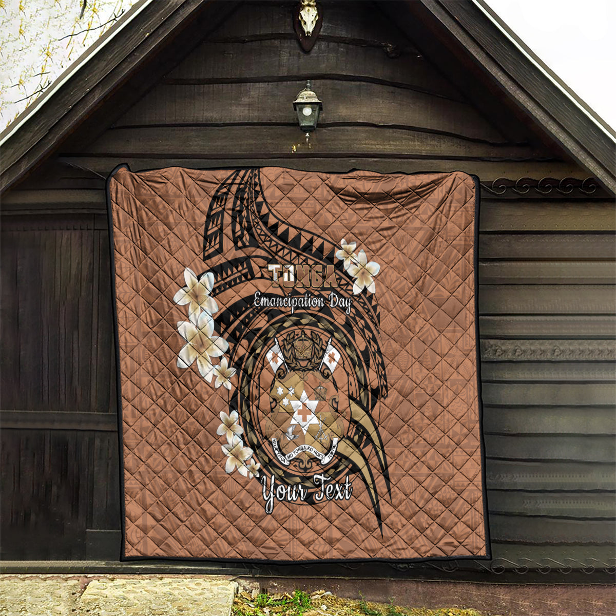 Personalised Tonga Emancipation Day Quilt Tongan Ngatu Pattern - Brown Version LT14 - Polynesian Pride