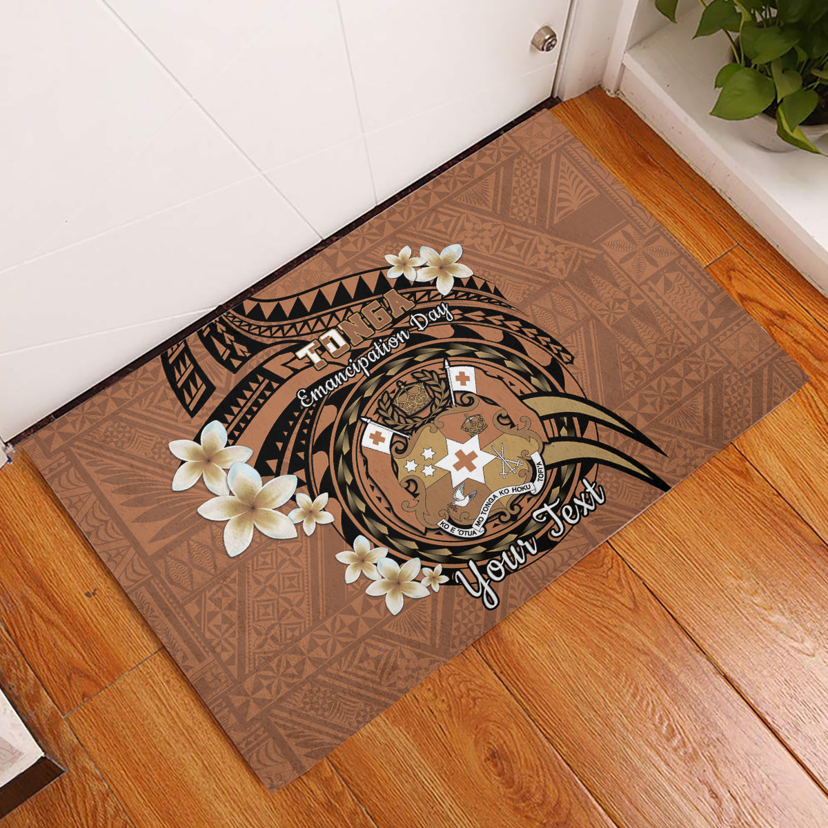 Personalised Tonga Emancipation Day Rubber Doormat Tongan Ngatu Pattern - Brown Version LT14 Brown - Polynesian Pride