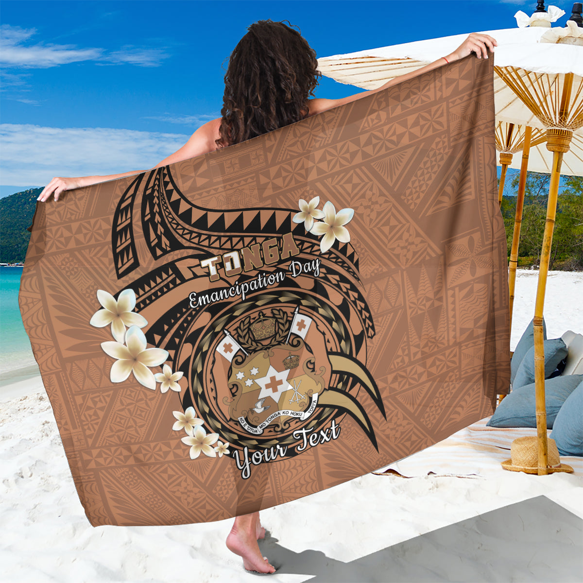Personalised Tonga Emancipation Day Sarong Tongan Ngatu Pattern - Brown Version LT14 One Size 44 x 66 inches Brown - Polynesian Pride