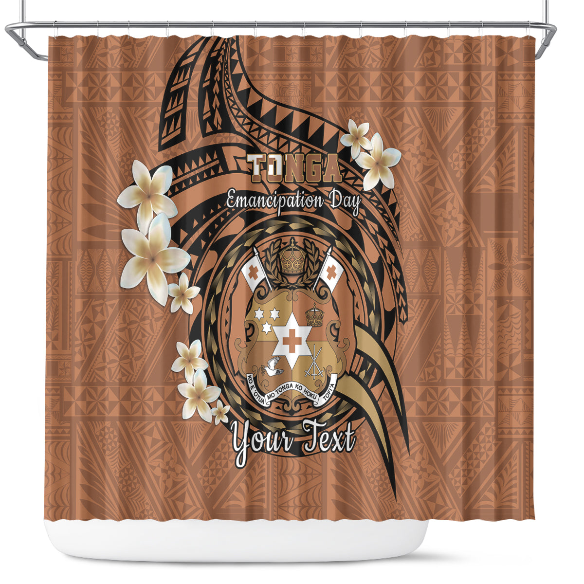 Personalised Tonga Emancipation Day Shower Curtain Tongan Ngatu Pattern - Brown Version