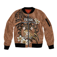 Personalised Tonga Emancipation Day Sleeve Zip Bomber Jacket Tongan Ngatu Pattern - Brown Version LT14 Unisex Brown - Polynesian Pride