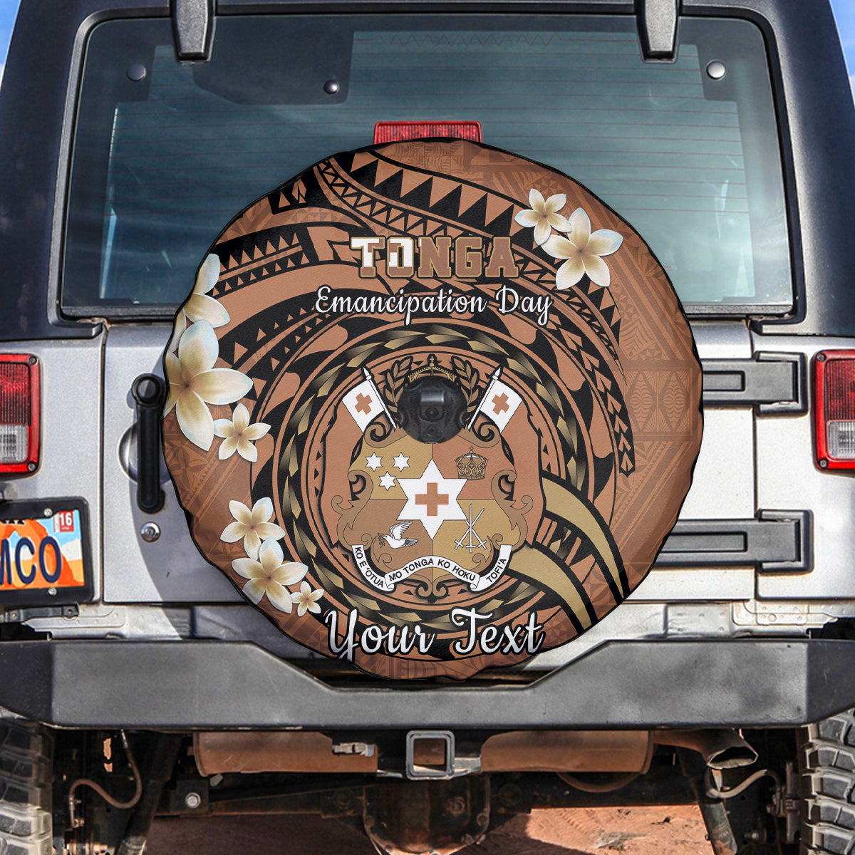 Personalised Tonga Emancipation Day Spare Tire Cover Tongan Ngatu Pattern - Brown Version LT14 Brown - Polynesian Pride