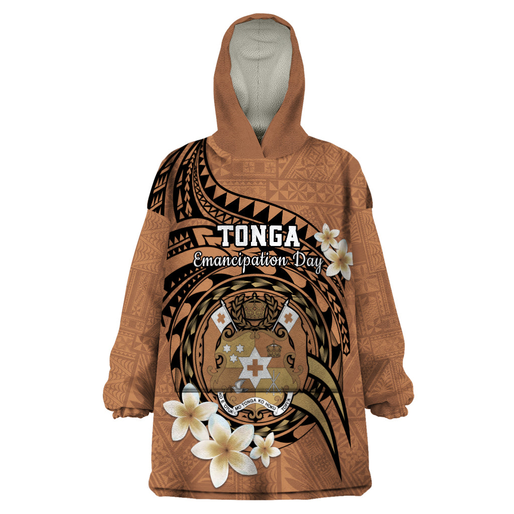Personalised Tonga Emancipation Day Wearable Blanket Hoodie Tongan Ngatu Pattern - Brown Version LT14 One Size Brown - Polynesian Pride
