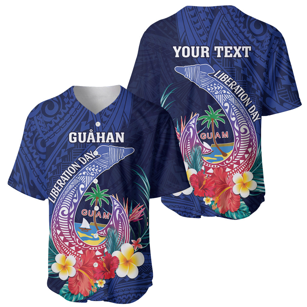 Personalised Guam Liberation Day Baseball Jersey Happy 80th Anniversary Fish Hook Mix Tropical Flowers LT14 - Polynesian Pride