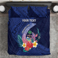 Personalised Guam Liberation Day Bedding Set Happy 80th Anniversary Fish Hook Mix Tropical Flowers LT14 Blue - Polynesian Pride