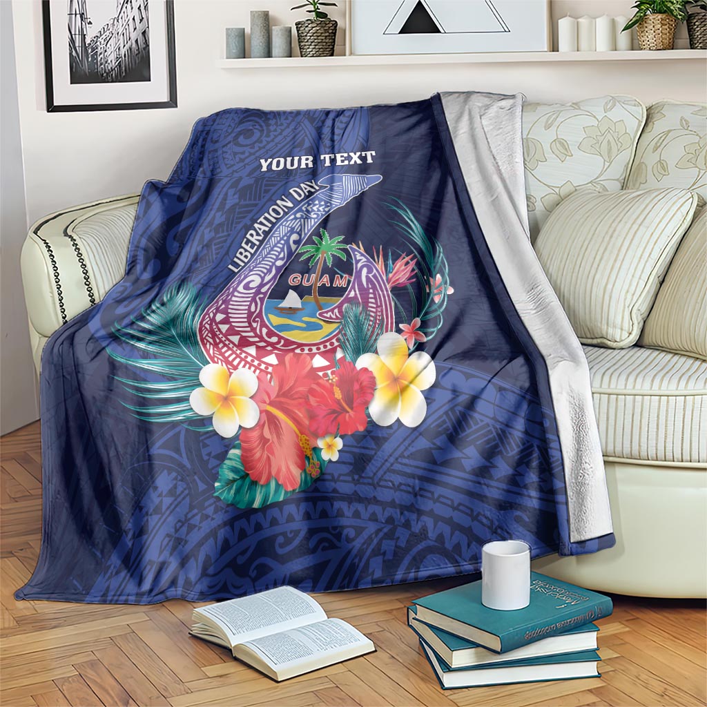 Personalised Guam Liberation Day Blanket Happy 80th Anniversary Fish Hook Mix Tropical Flowers LT14 Blue - Polynesian Pride