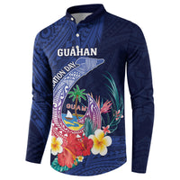 Personalised Guam Liberation Day Button Sweatshirt Happy 80th Anniversary Fish Hook Mix Tropical Flowers LT14 - Polynesian Pride