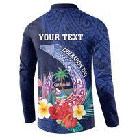 Personalised Guam Liberation Day Button Sweatshirt Happy 80th Anniversary Fish Hook Mix Tropical Flowers LT14 - Polynesian Pride
