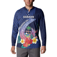 Personalised Guam Liberation Day Button Sweatshirt Happy 80th Anniversary Fish Hook Mix Tropical Flowers LT14 - Polynesian Pride