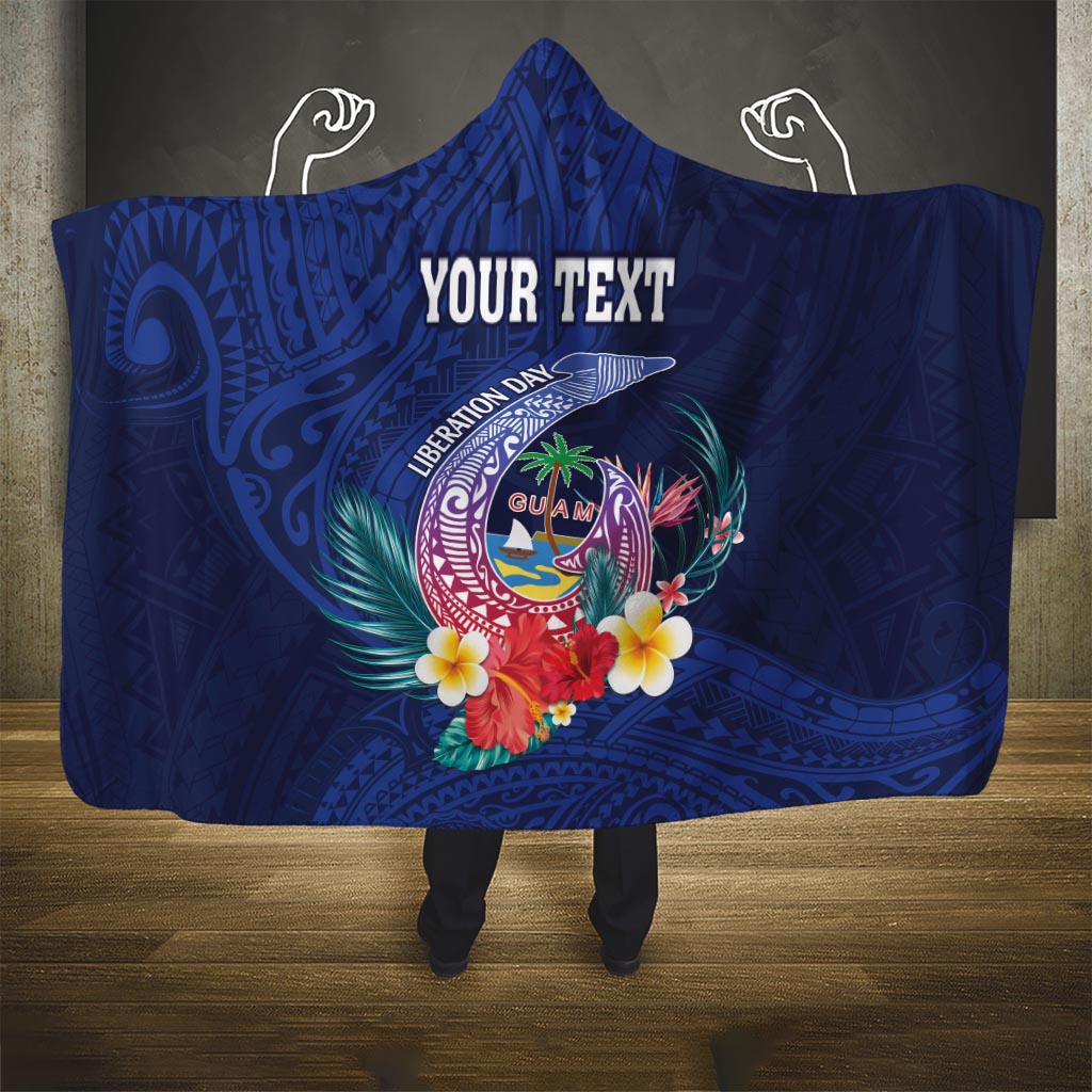 Personalised Guam Liberation Day Hooded Blanket Happy 80th Anniversary Fish Hook Mix Tropical Flowers