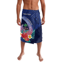 Personalised Guam Liberation Day Lavalava Happy 80th Anniversary Fish Hook Mix Tropical Flowers LT14 Blue - Polynesian Pride