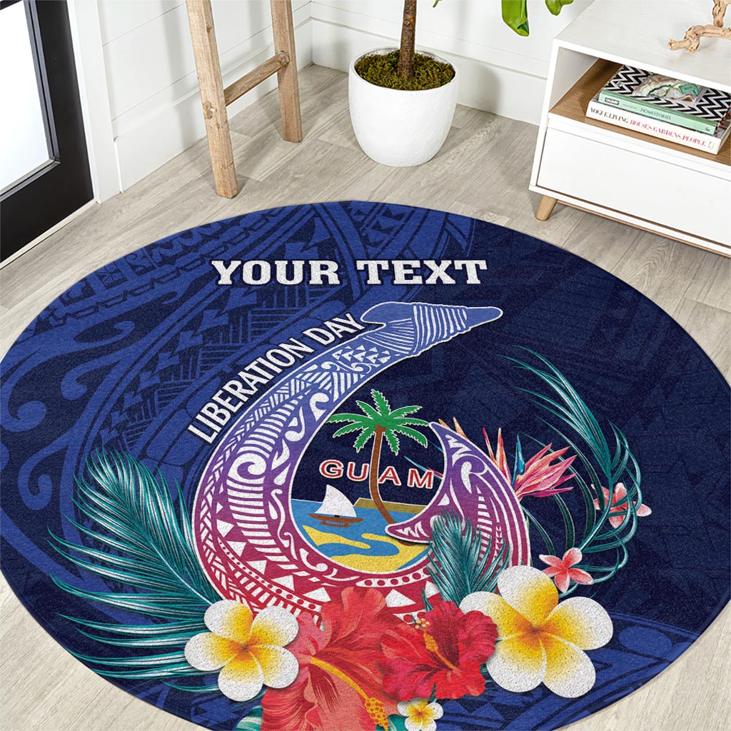 Personalised Guam Liberation Day Round Carpet Happy 80th Anniversary Fish Hook Mix Tropical Flowers LT14 Blue - Polynesian Pride
