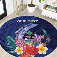 Personalised Guam Liberation Day Round Carpet Happy 80th Anniversary Fish Hook Mix Tropical Flowers LT14 Blue - Polynesian Pride