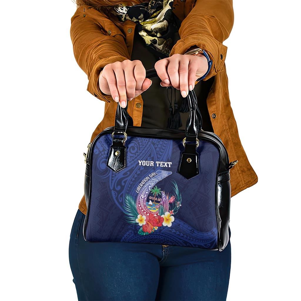 Personalised Guam Liberation Day Shoulder Handbag Happy 80th Anniversary Fish Hook Mix Tropical Flowers LT14 One Size Blue - Polynesian Pride